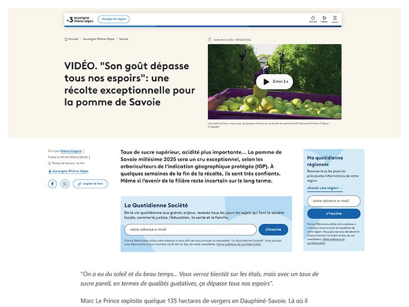 Article France 3 Auvergne Rhône Alpes 09.10.2025